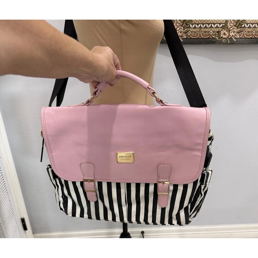 LOVEVOOK Laptop Bag Womens‎ Pink Black Stripe USB Messenger Work Tote Purse